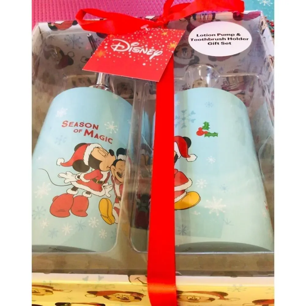 Disney❤️Mickey & Minnie Soap/Lotion Pump & Toothbrush Holder gift set